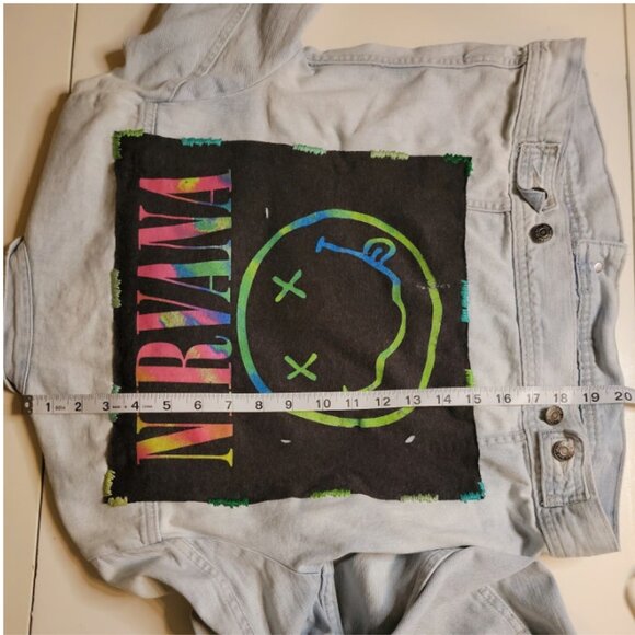 Upcycled Nirvana Band Tee Denim Jean Jacket, size large - Picture 8 of 8